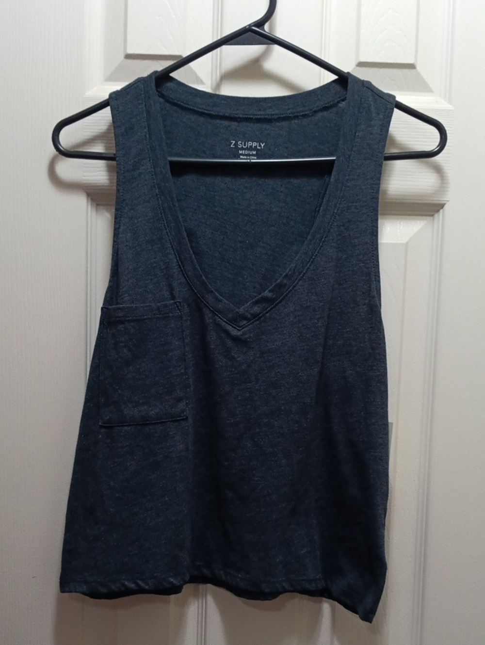 Z Supply Navy V-Neck Pocket Tank Top Slightly Crop